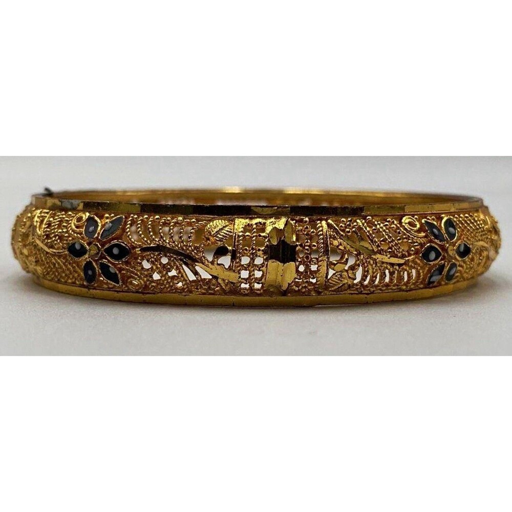 Vintage Gold-Tone Hinged Filigree Floral Bracelet.